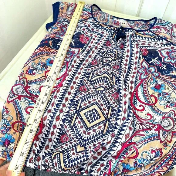 John Paul Richard Boho Bohemian Paisley Peasant Blouse Short Sleeves Sz M - Picture 11 of 11